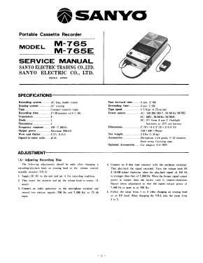 Portable Cassette Recorder M-765E; Sanyo Electric Co. (ID = 2960863) Reg-Riprod