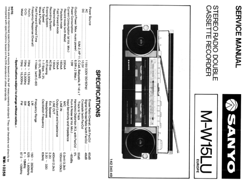 Stereo Radio Double Cassette Recorder M-W15LU; Sanyo Electric Co. (ID = 2099103) Radio