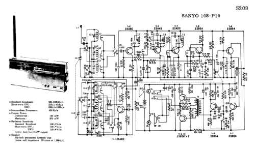 Transcontinental 3 Band 10 Transistor 10S-P10; Sanyo Electric Co. (ID = 1684657) Radio