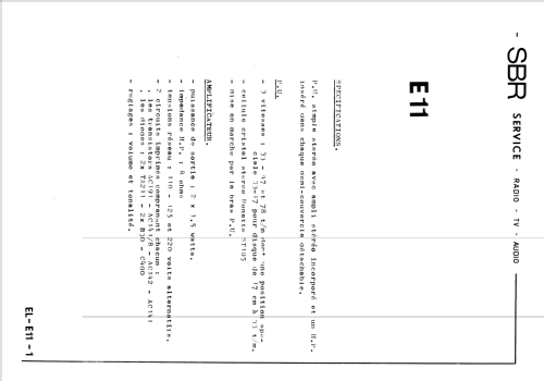 Elektrofoon / Electrophone E11; SBR Société Belge (ID = 2115231) Enrég.-R