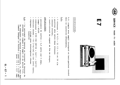 Elektrofoon / Electrophone E7; SBR Société Belge (ID = 2115211) Enrég.-R