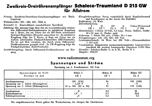 Traumland D215GW; Schaleco - Schackow, (ID = 38050) Radio