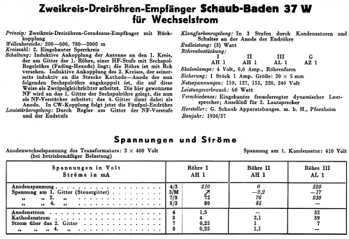 Baden 37W; Schaub und Schaub- (ID = 49248) Radio