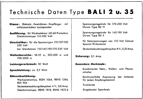 Bali 35W; Schaub und Schaub- (ID = 304385) Radio