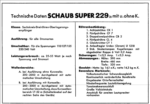 Super 229 mit KW, 'Spitzkühler'; Schaub und Schaub- (ID = 305206) Radio
