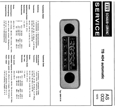 TS404 automatic 52860101; ITT Schaub-Lorenz (ID = 71348) Car Radio