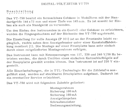 Voltmètre numérique - Digital-Voltmeter VT 750; Schneider (ID = 1695356) Equipment