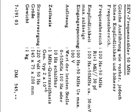 SEV - Frequenzzähler 50 MHz; Schwille-Elektronik (ID = 1711361) Equipment