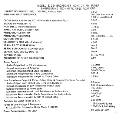 Broadcast Monitor FM Tuner Stereomaster 312-D; Scott; H.H.; Maynard (ID = 1357212) Radio