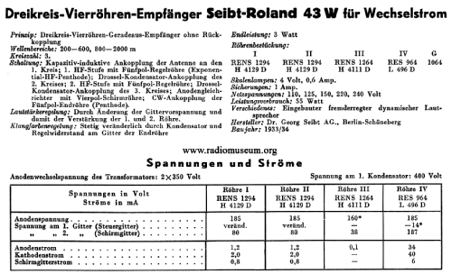 Roland 43LW; Seibt, Dr. Georg (ID = 39427) Radio