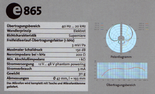 Gesangsmikrofon E865; Sennheiser (ID = 1836164) Microphone/PU