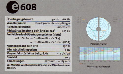 Instrumentenmikrofon e 608; Sennheiser (ID = 1836318) Microphone/PU