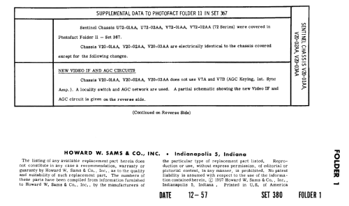 Chassis Ch= V20-01AA ; Sentinel Radio Corp. (ID = 2476848) Television