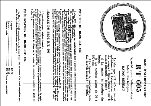 Bloc d'alimentation / Redresseur RT605; La Radiotechnique RT (ID = 1848546) Aliment.