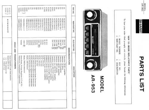 Stereo Auto Ratio AR-953; Sharp; Osaka (ID = 1272316) Car Radio