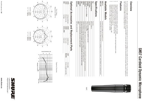 Cardioid Dynamic Microphone SM57; Shure; Chicago, (ID = 2668723) Microphone/PU