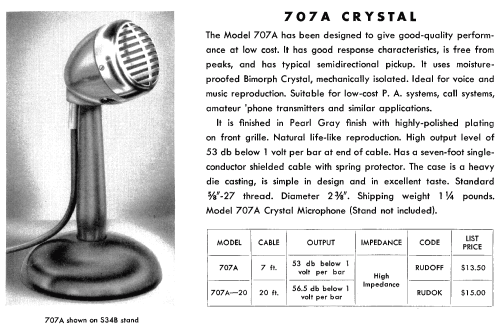 707A ; Shure; Chicago, (ID = 1182936) Microphone/PU