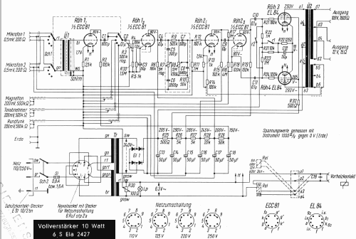 10 W Tischverstärker 6S Ela 2427; Siemens & Halske, - (ID = 25122) Ampl/Mixer