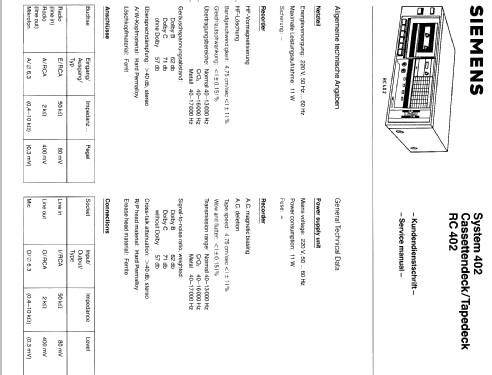 Cassettendeck RC 402; Siemens & Halske, - (ID = 540714) Ton-Bild
