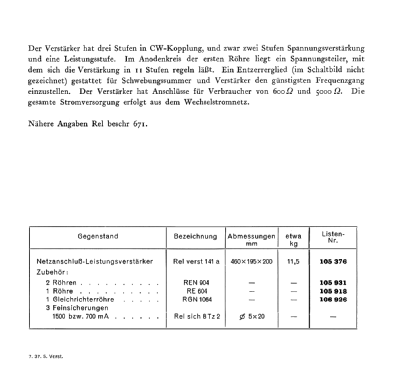 Netzanschluß-Leistungsverstärker Rel verst 141 a; Siemens & Halske, - (ID = 2410038) Verst/Mix