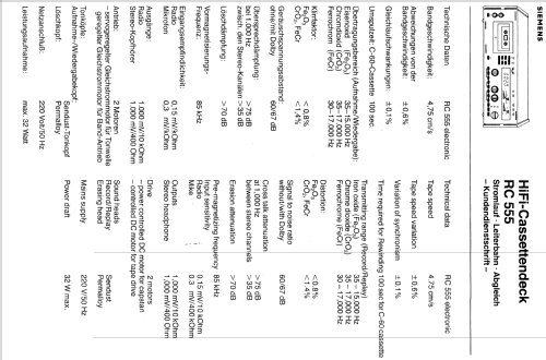 Tapedeck RC555; Siemens & Halske, - (ID = 724921) R-Player