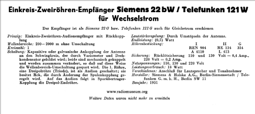 Siemens 22 bW Riesenskala 22BW; Siemens & Halske, - (ID = 43942) Radio