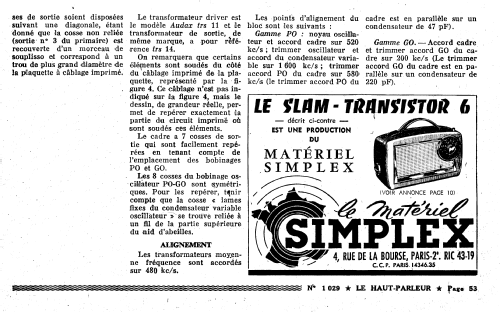 Slam transistor 6 ; Simplex, Le Matériel (ID = 2733108) Radio