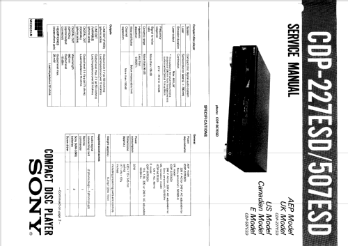 Compact Disc Player CDP-227ESD; Sony Corporation; (ID = 2455258) Ton-Bild