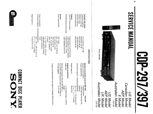 Compact-Disc-Player CDP-397; Sony Corporation; (ID = 2455580) Sonido-V