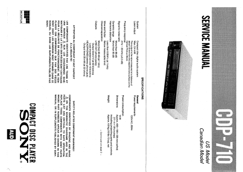 Digital Compact Disc Player CDP-710; Sony Corporation; (ID = 2456409) Reg-Riprod