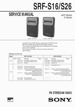 FM Stereo/AM Radio SRF-S26; Sony Corporation; (ID = 2780263) Radio