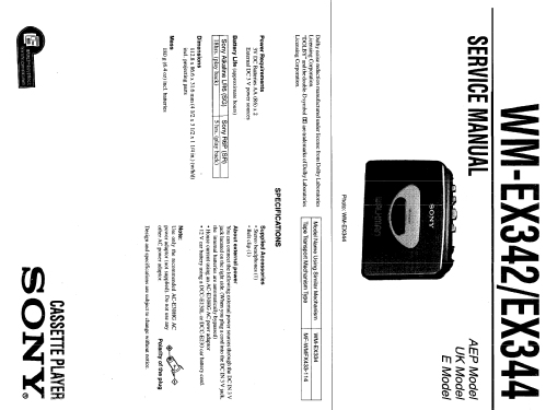 Walkman Cassette Player WM-EX342, WM-EX344; Sony Corporation; (ID = 2673833) Enrég.-R