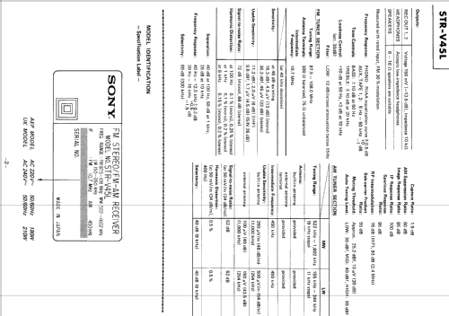 FM Stereo/FM-AM Receiver STR-V45L; Sony Corporation; (ID = 1240117) Radio