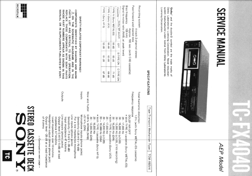 Stereo Cassette Deck TC-FX4040; Sony Corporation; (ID = 1200904) Ton-Bild