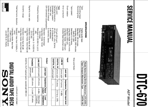 Digital Audio Tape Deck DTC-670; Sony Corporation; (ID = 2050011) Enrég.-R