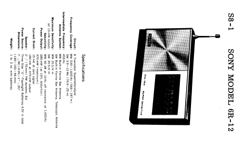 MW/SW Super Sensitive Eight Transistor Radio 6R-12; Sony Corporation; (ID = 1697870) Radio