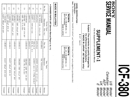 ICF 380 ; Sony Corporation; (ID = 1066968) Radio