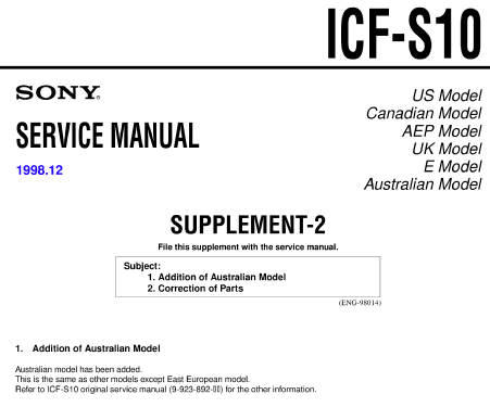 FM/AM Radio ICF-S10; Sony Corporation; (ID = 1070235) Radio