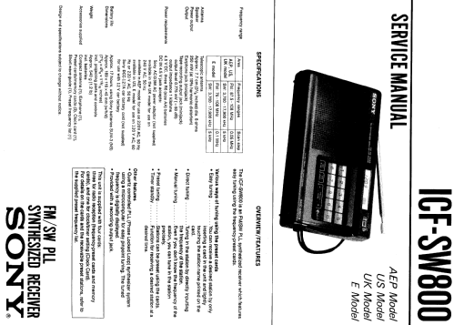 FM/SW 2 Band PLL Synthesized Receiver ICF-SW800; Sony Corporation; (ID = 1069467) Radio