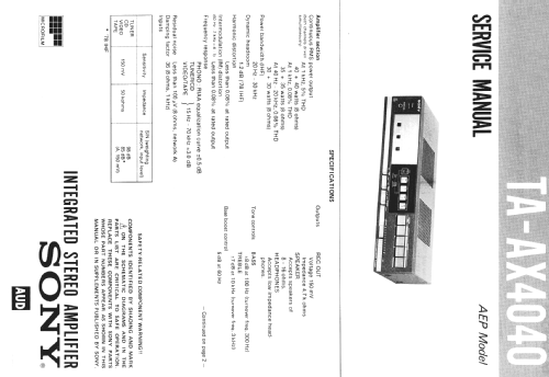 Stereo Amplifier TA-AX4040; Sony Corporation; (ID = 1206554) Ampl/Mixer