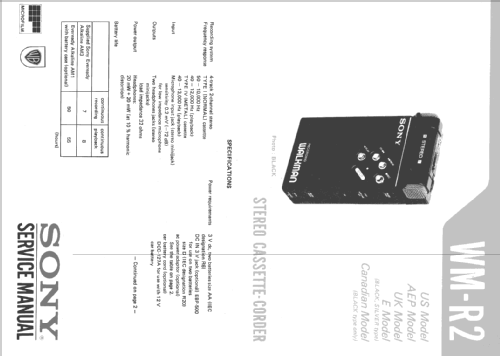 Walkman Stereo Cassette - Corder WM-R2; Sony Corporation; (ID = 470513) Enrég.-R