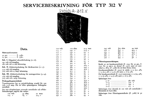 Radiola 312V; SR, Svenska (ID = 368984) Radio