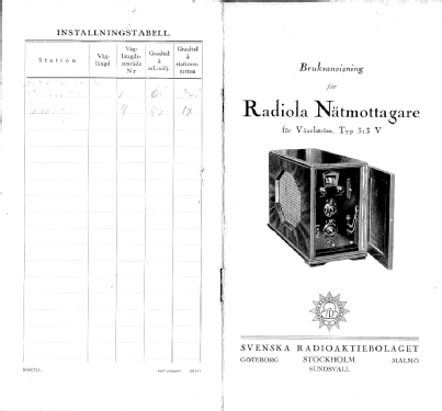 Radiola 313V; SR, Svenska (ID = 2589290) Radio