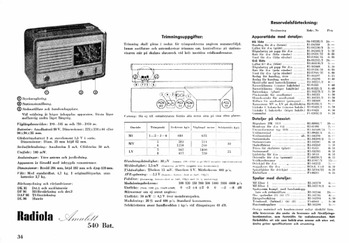 Radiola Amulett 540 Bat; SR, Svenska (ID = 364949) Radio