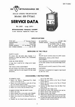 Transistor Television SR-TV3A; Standard Radio Corp. (ID = 2907098) Télévision