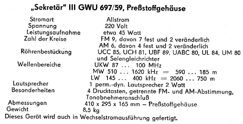 Sonneberg Sekretär III 697/59GWU; Stern-Radio (ID = 1261626) Radio