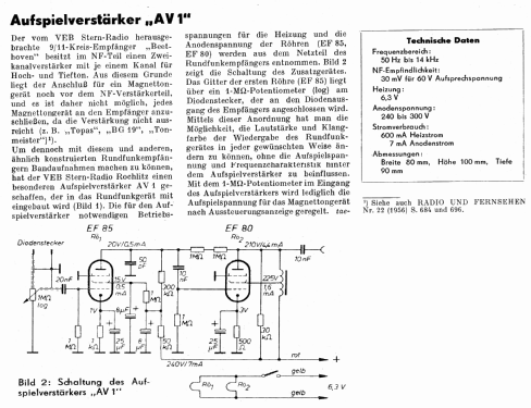 Aufspielverstärker AV1; Stern-Radio Rochlitz (ID = 954441) Ampl/Mixer