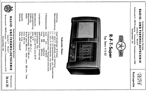 Einheitssuper RFT-Super 4U62 ; Stern-Radio Staßfurt (ID = 2079692) Radio