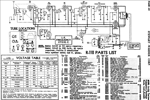 R-110-A chassis information only; Stewart Warner Corp. (ID = 496639) Radio