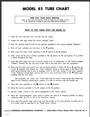 Dynamic Tube Tester 85; Superior Instruments (ID = 2724582) Equipment